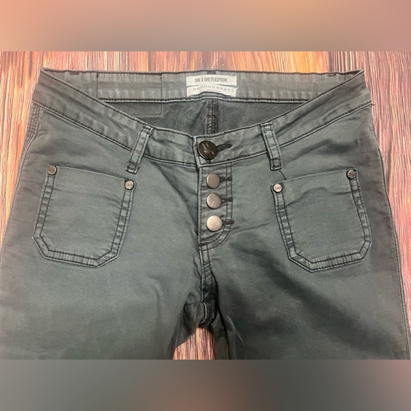 One Teaspoon Size 25 Super Dupers Stretch Black Button Fly Rolled Hem Slim Jeans - Picture 4 of 6